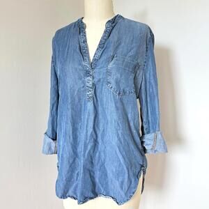 Long Sleeve Denim Chambray Artist's Tunic Blouse - Size L